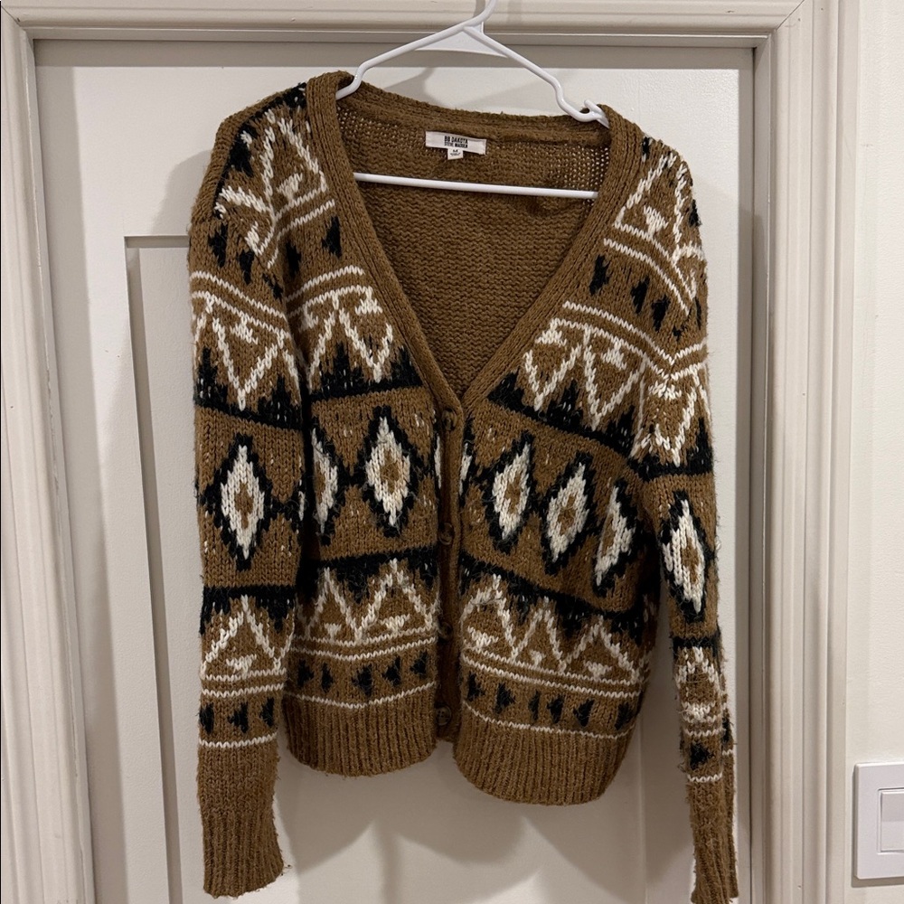 BB Dakota by Steve Madden Tan and Black Patterned Cardigan